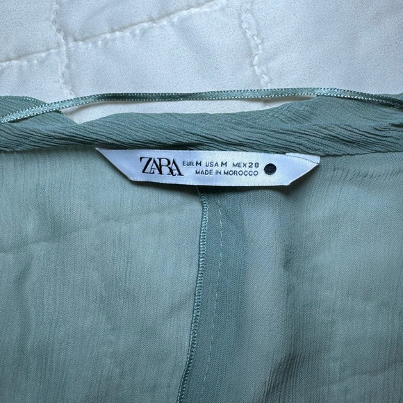 ZARA Sheer Tie Long Sleeve Mesh Top Green size Medium - Picture 5 of 6
